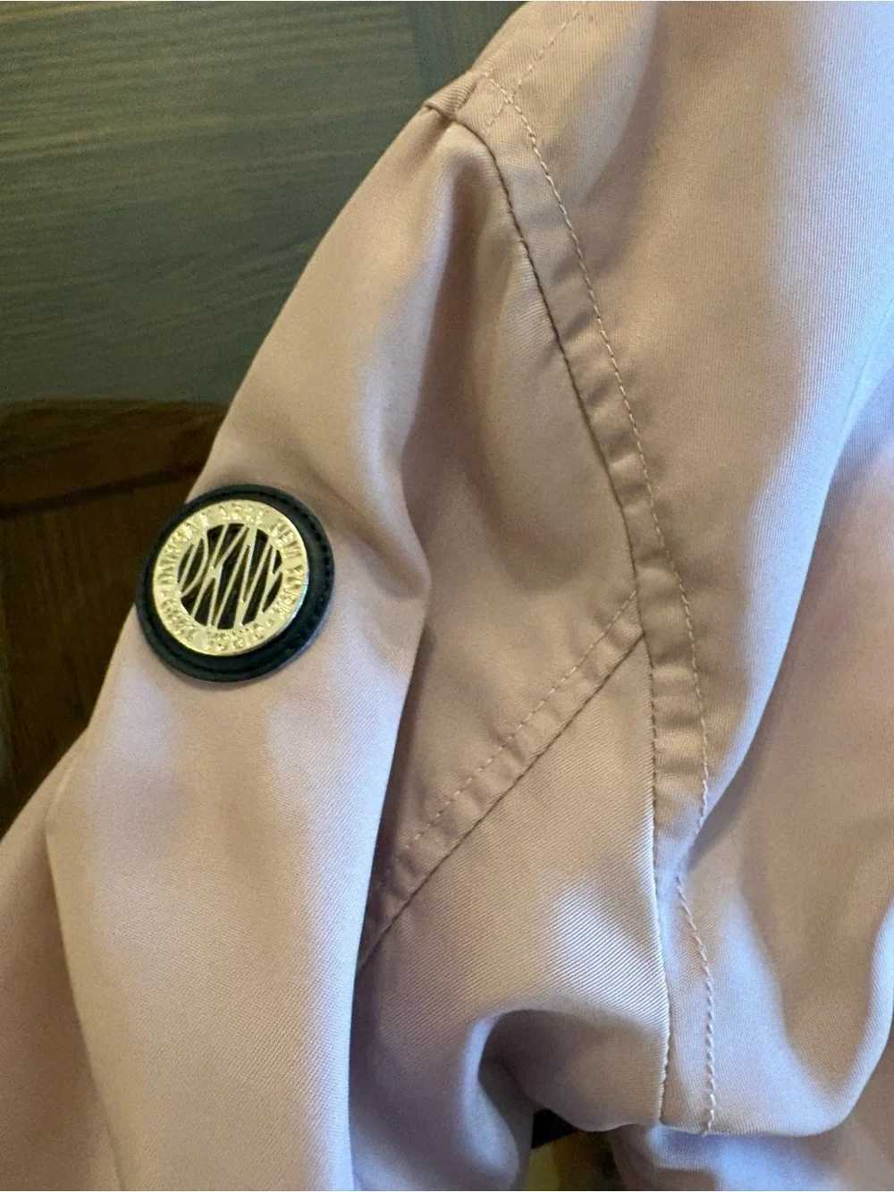 DKNY Bomber Jacket Girls Pink/Blush Size 4T Lined Faux Fur Gold Logo Spring Coat